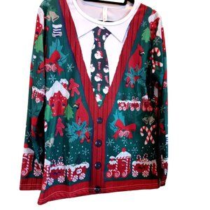 Graphic Faux Hua Lan Christmas Shirt XLarge Christmas Party Shirt